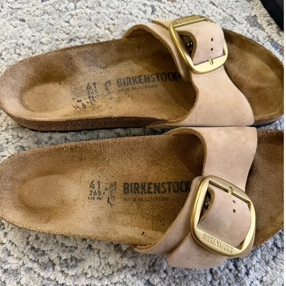 Birkenstock Madrid Big Buckle Nubuck Leather Sandals Sandcastle Sz 10-10.5